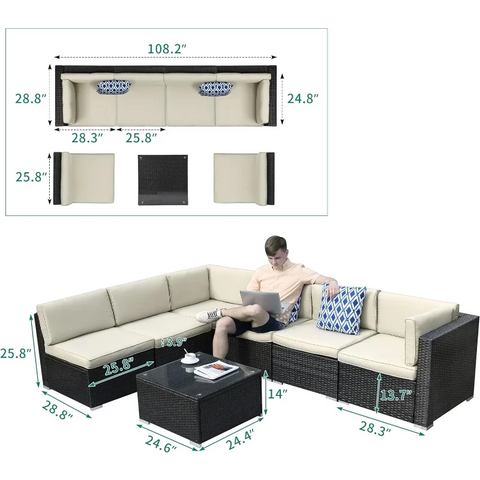 7 Pieces Patio Furniture Set Outdoor Sectional Sofa Couch