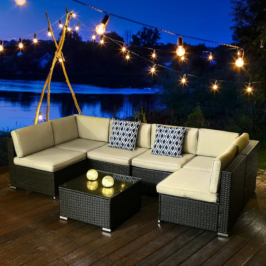 7 Pieces Patio Furniture Set Outdoor Sectional Sofa Couch