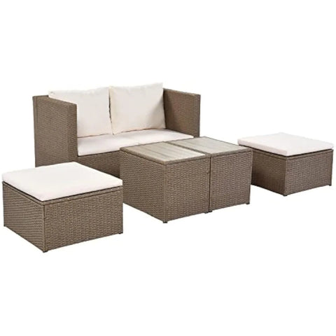 Rattan Outdoor Sectional Sofa With 2 Tea Tables for Garden Poolside