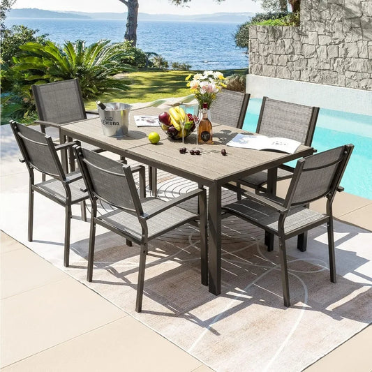 Terrace Dining Outdoor Furniture Set with Weatherproof Table and 6 Stackable