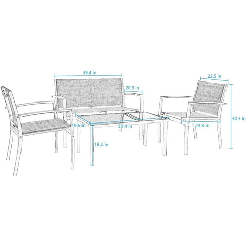 Conversation Set and Glass Coffee Table Bistro Outdoor Set
