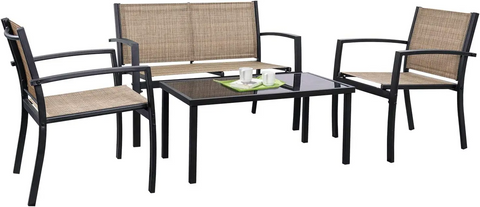 Conversation Set and Glass Coffee Table Bistro Outdoor Set