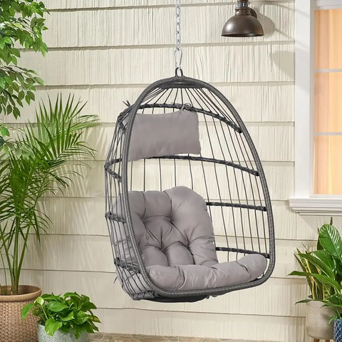 Egg Swing Chair with Stand Rattan Wicker Hanging Egg Chair