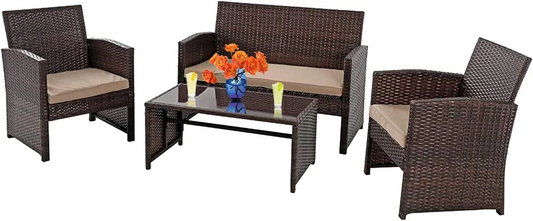 Patio 3/4 Pieces Rattan Wicker Conversation Sets Lawn Chairs Porch Furniture