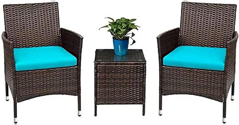 Patio Porch Furniture Sets 3 Pieces Rattan Wicker Chairs with Table
